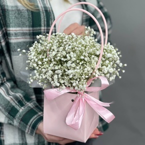 Композиция в сумочке из гипсофил в Луховицах