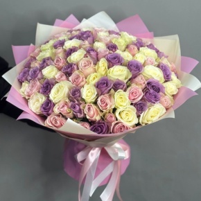 Букет из 101 розы пастельный микс (40 см) в Луховицах
