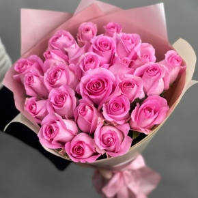 Букет из 25 розовых роз кения (40 см) в Луховицах