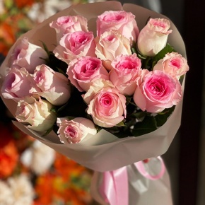 Букет из 15 розовых роз Кения (40 см) в Луховицах