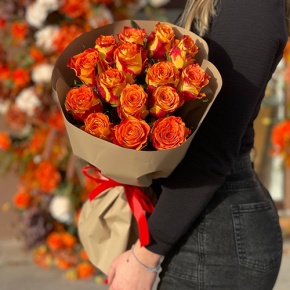 Букет из 15 огненных роз Кения (40 см) в Луховицах
