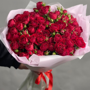 Букет из 17 красных кустовых пионовидных роз (50 см) в Луховицах
