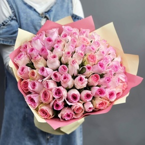 Букет из 75 розовых роз кения (40 см) в Луховицах